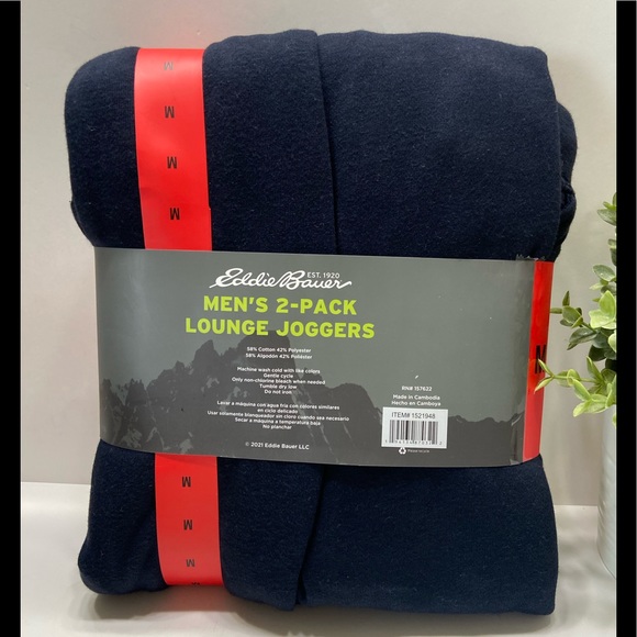 NEW Eddie Bauer Men’s 2 Pack Lounge Jogger Pants Navy/Blue M,XL - Picture 3 of 3